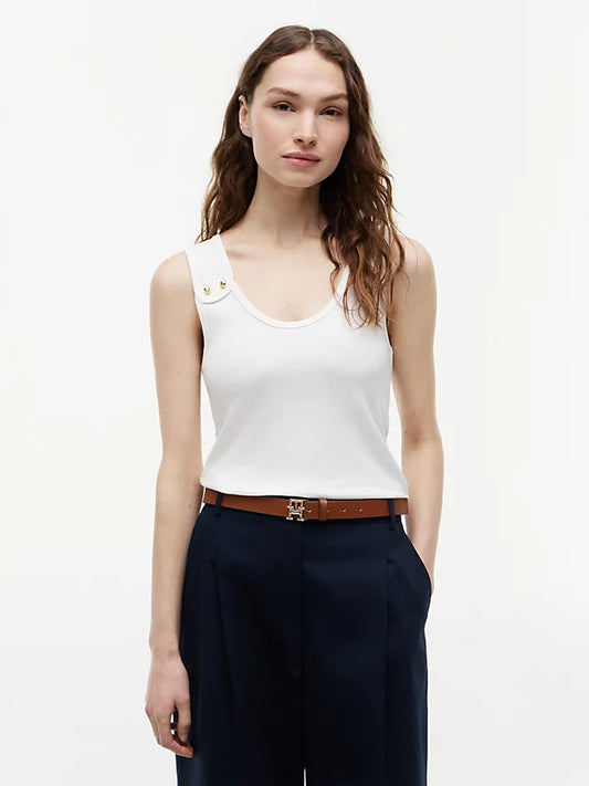 Gold-Tone Button Ribbed Tank Top