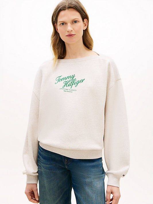 Logo Relaxed Boat Neck Sweatshirt