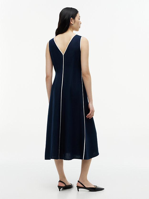 Gold-Tone Button Linen Blend Maxi Dress