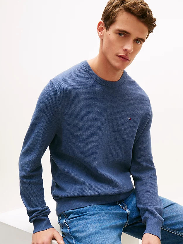 Flag Embroidery Textured Crew Neck Jumper
