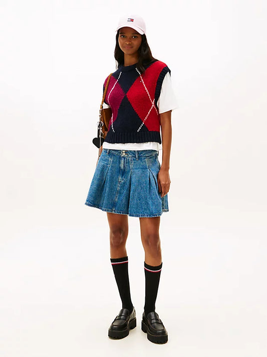 Pleated Denim Mini Skirt