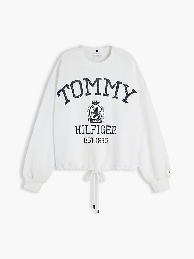Crest Logo Drawstring Hem Relaxed Sweatshirt
