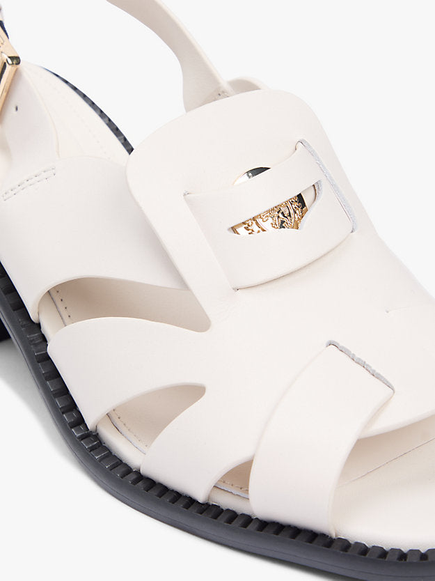 Leather Crest Block Heel Sandals