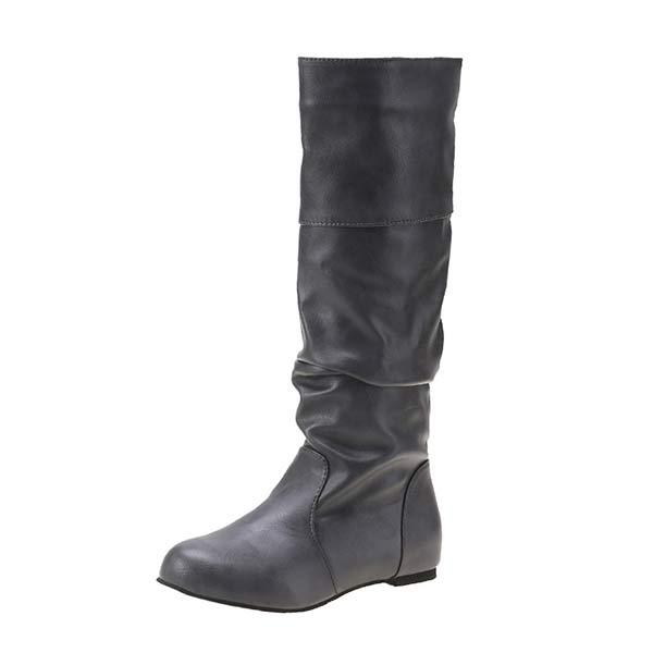 Damen-High-Top-Stiefel mit Falten, flach, für Herbst und Winter