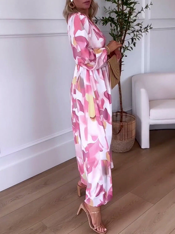 NOUVEAU🔥 Robe à manches longues imprimée et taille élastiquée