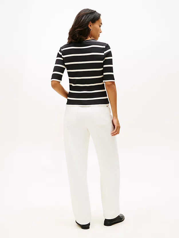 Ribbed Slim Half Sleeve T-Shirt