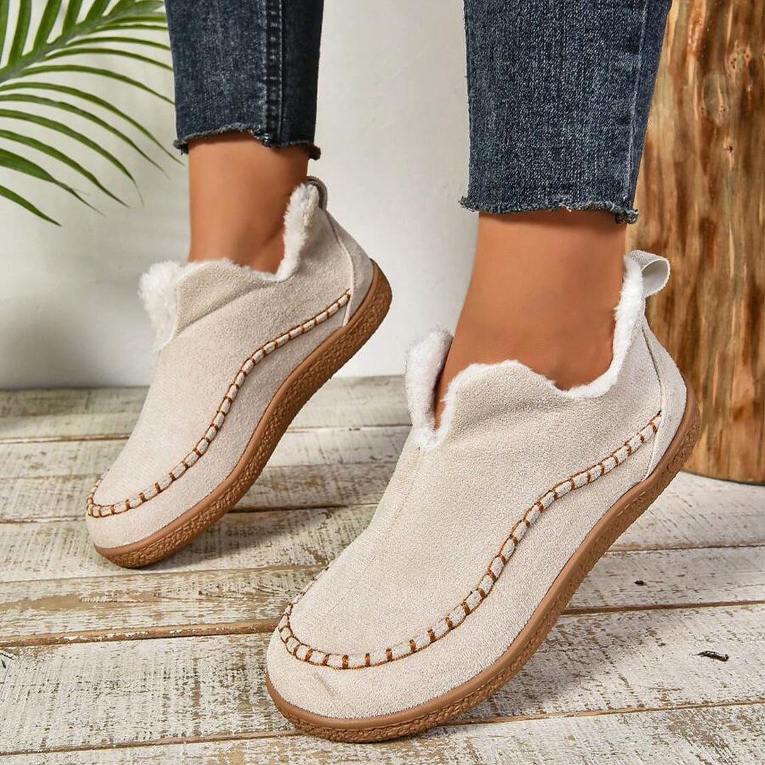 Warme, gefütterte Slip-On Stiefeletten mit rutschfester dicker Sohle