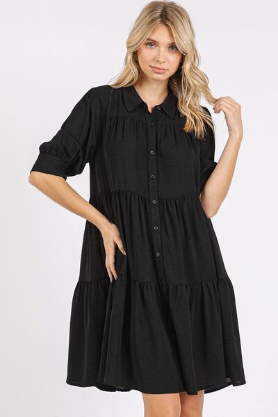 Mittoshop Hemd-Kleid mit Stufenrock, Hemdkragen und Knopf-Detail