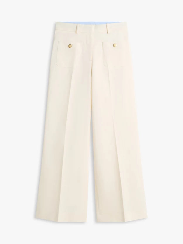Crest Embossed Button Wide Leg Chinos