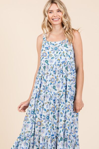 Robe longue empire sans manches étagée à imprimé floral Mittoshop