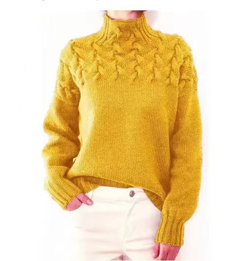 Pull Femme Col Roulé Tricot Torsadé Hiver