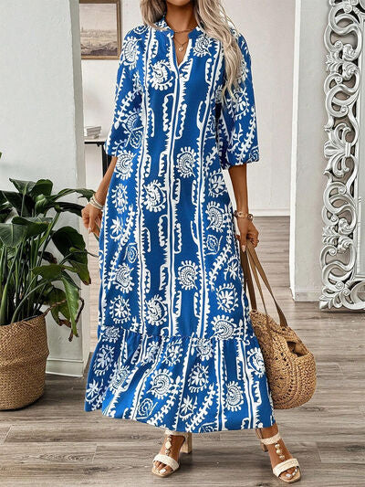 Robe longue imprimée à manches mi-longues fendues