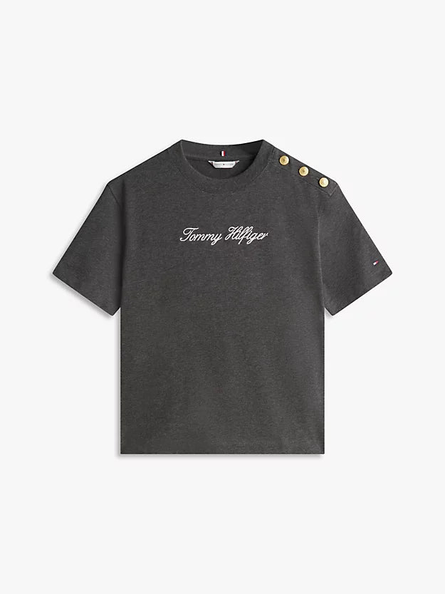 Gold-Tone Button Logo Embroidery Relaxed T-Shirt