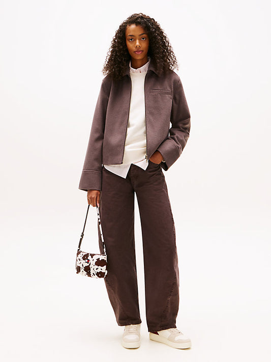 Collared Zip-Thru Wool Blend Twill Jacket
