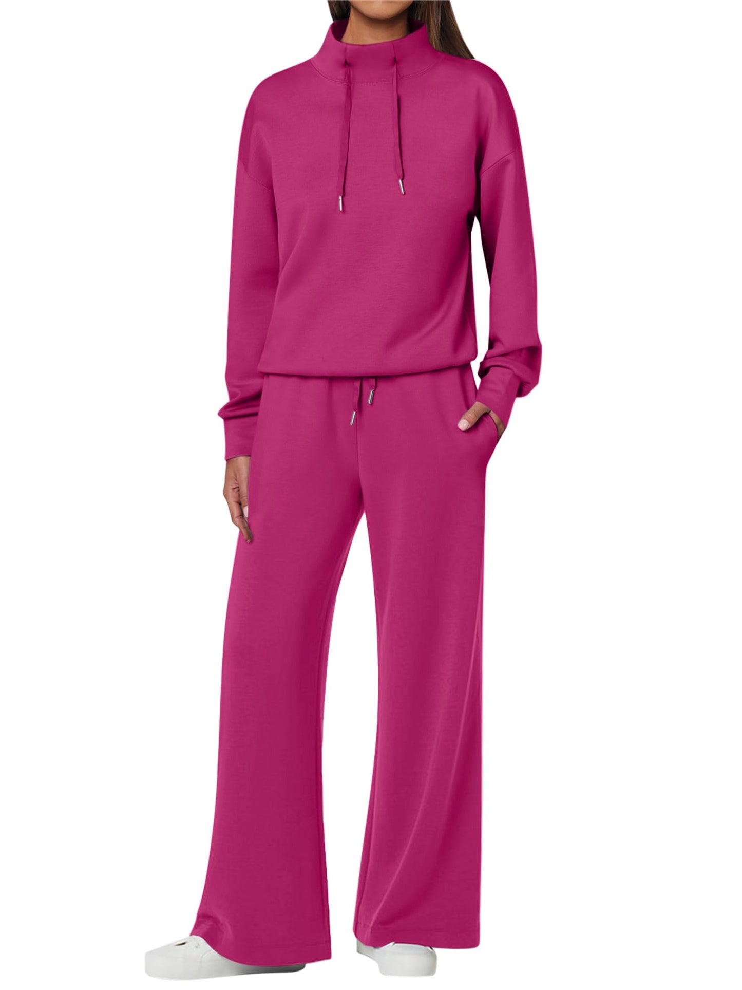 NOUVEAU 🔥 Ensemble décontracté deux pièces en coton pour femme : sweat-shirt ample avec cordon de serrage et pantalon de survêtement à jambe large