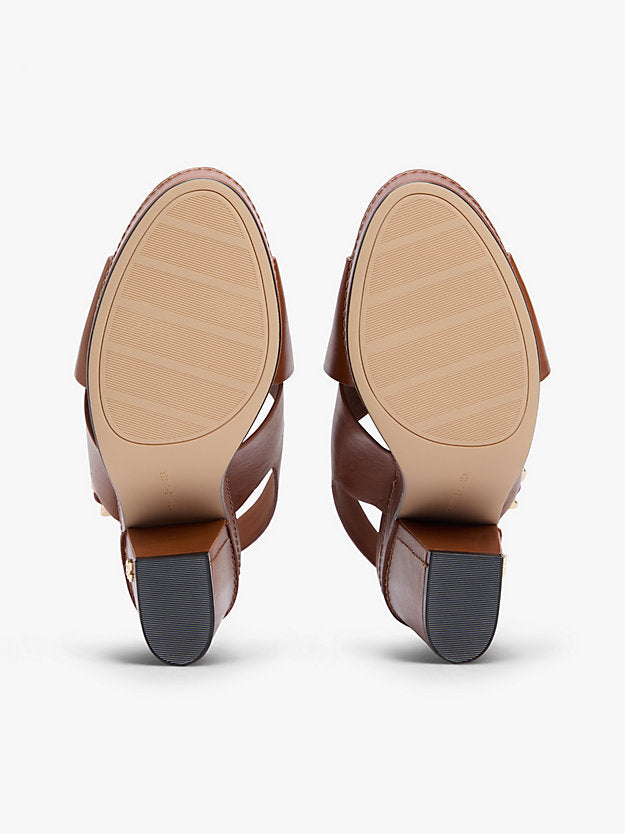 Leather Crossover Strap Block Heel Sandals