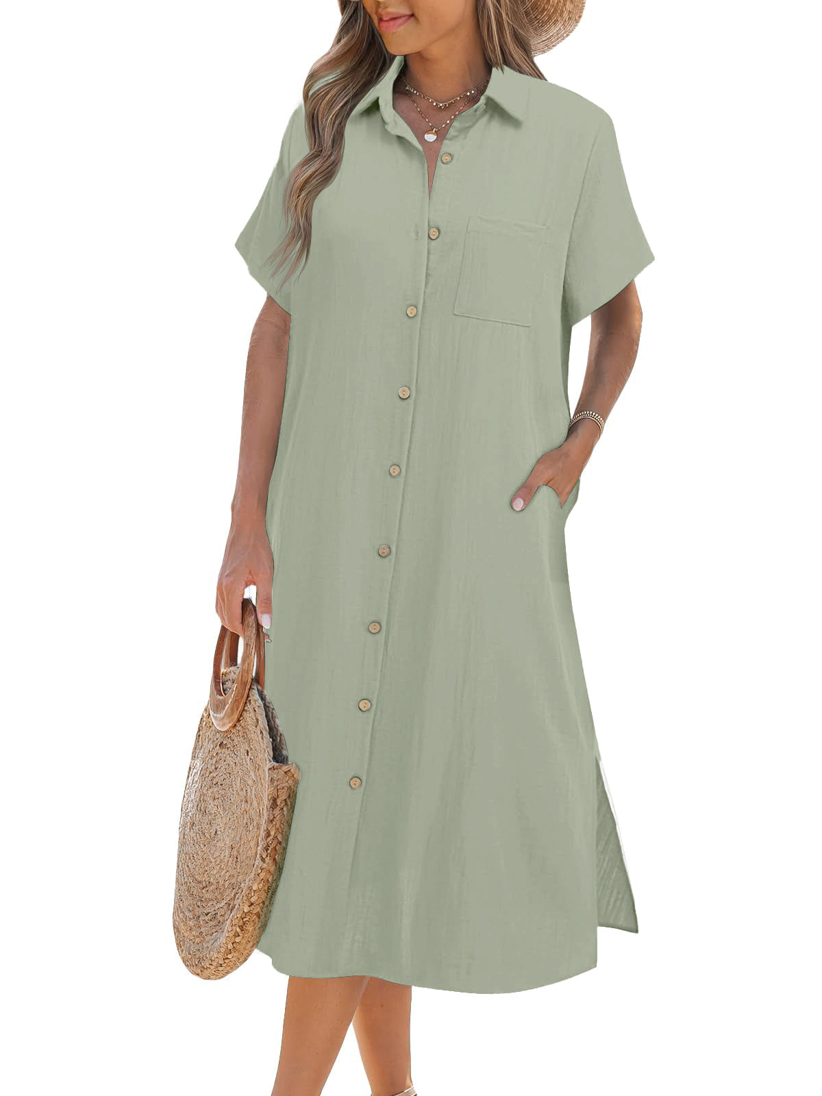 Robe chemise boutonnée à manches courtes pour femme (achetez-en 2, livraison gratuite)