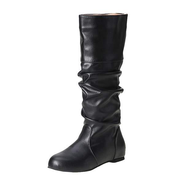 Damen-High-Top-Stiefel mit Falten, flach, für Herbst und Winter