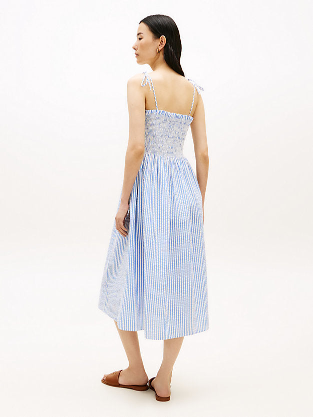 Seersucker Smock Relaxed Midi Dress