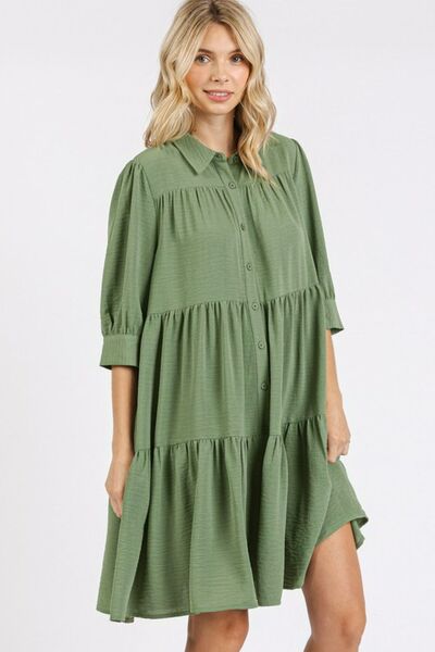 Mittoshop Hemd-Kleid mit Stufenrock, Hemdkragen und Knopf-Detail