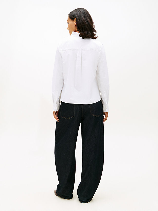 Relaxed Fit Ruffle Collar Oxford Shirt