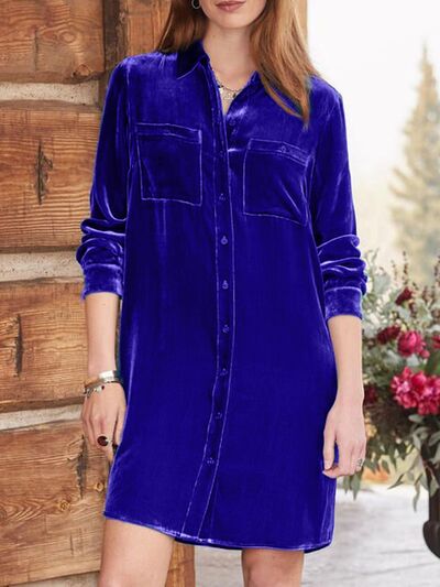 High-Low Hemd Langarm Knielanges Kleid