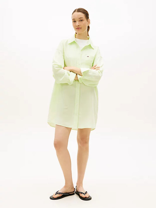 Oversized Linen Blend Mini Shirt Dress