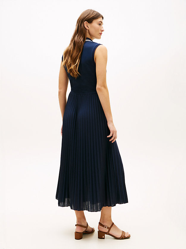 1985 Pleated Sleeveless Midi Polo Dress