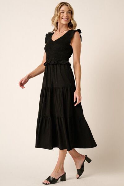 Mittoshop gesmoktes, gerüschtes Midi-Stufenkleid