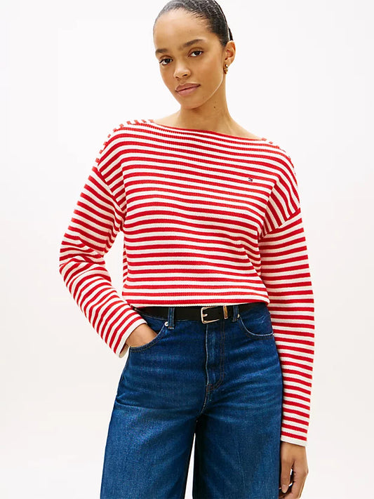 Flag Embroidery Boat Neck Jumper