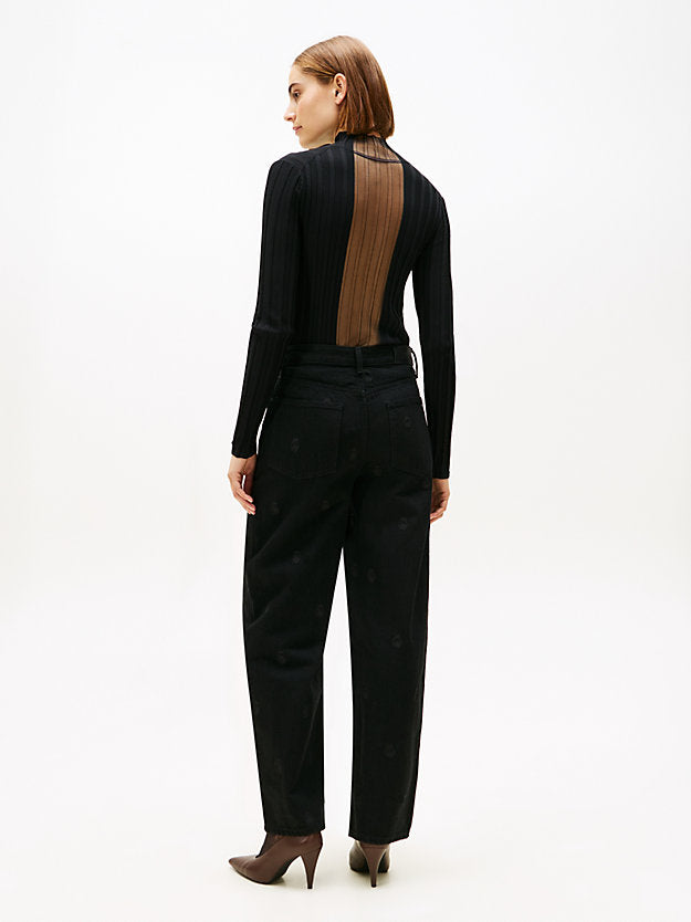 Mid Rise Barrel Leg Black Jeans