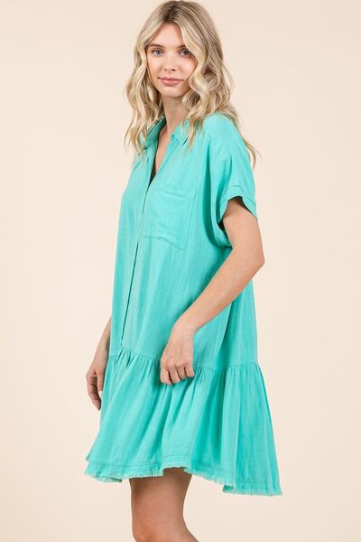 Mittoshop Leinenmischung geknöpftes Hemdblusenkleid