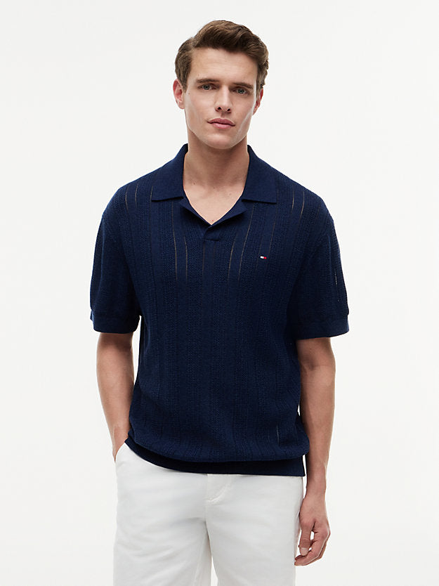 Relaxed Pointelle Structured Polo Shirt WiLinen