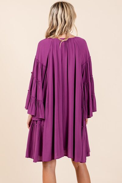 Robe à manches cloche avec col à nouer et volants Mittoshop