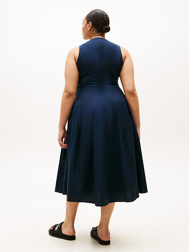 Curve Gold-Tone Button Linen Blend Midi Dress