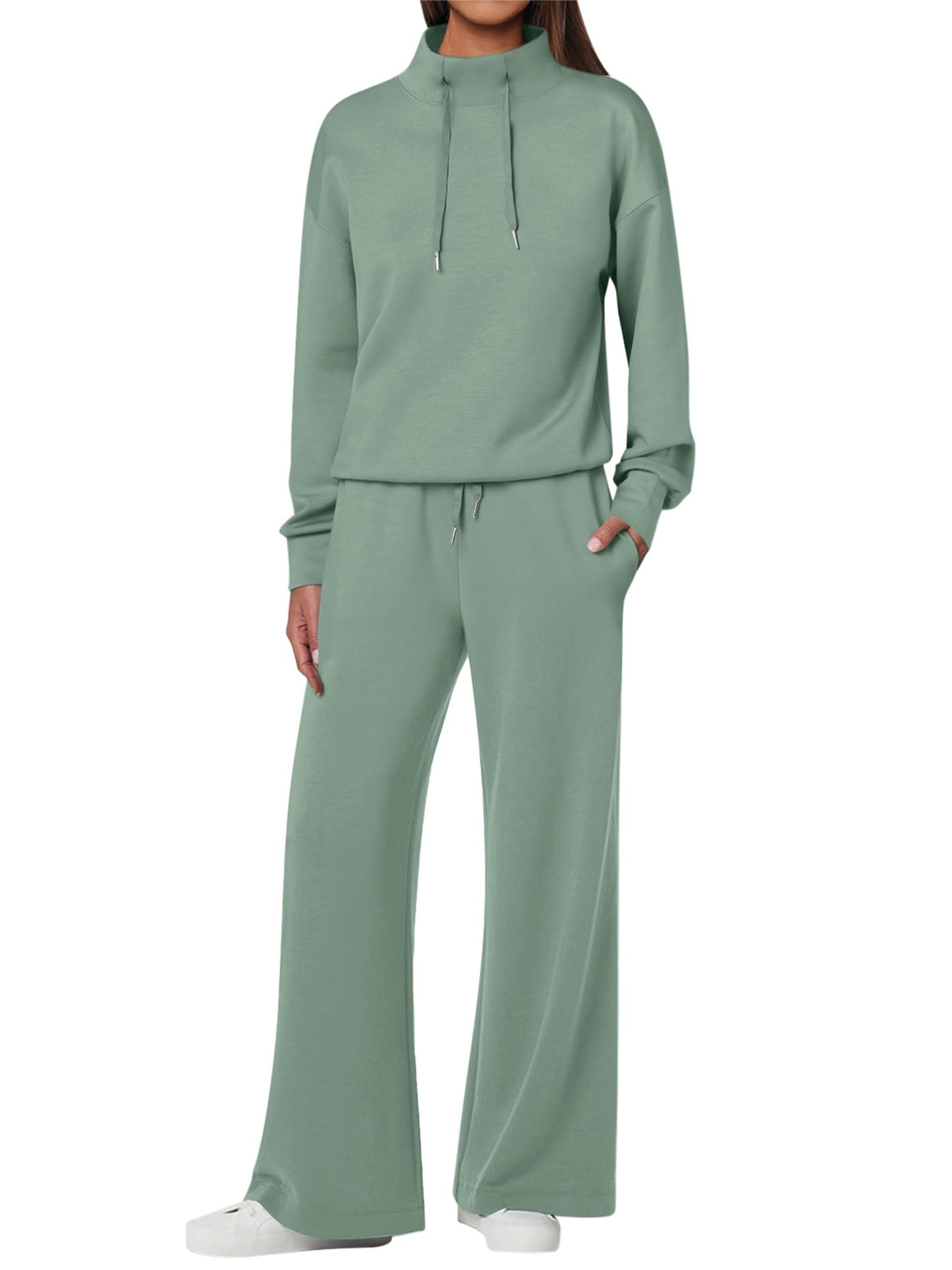 NOUVEAU 🔥 Ensemble décontracté deux pièces en coton pour femme : sweat-shirt ample avec cordon de serrage et pantalon de survêtement à jambe large