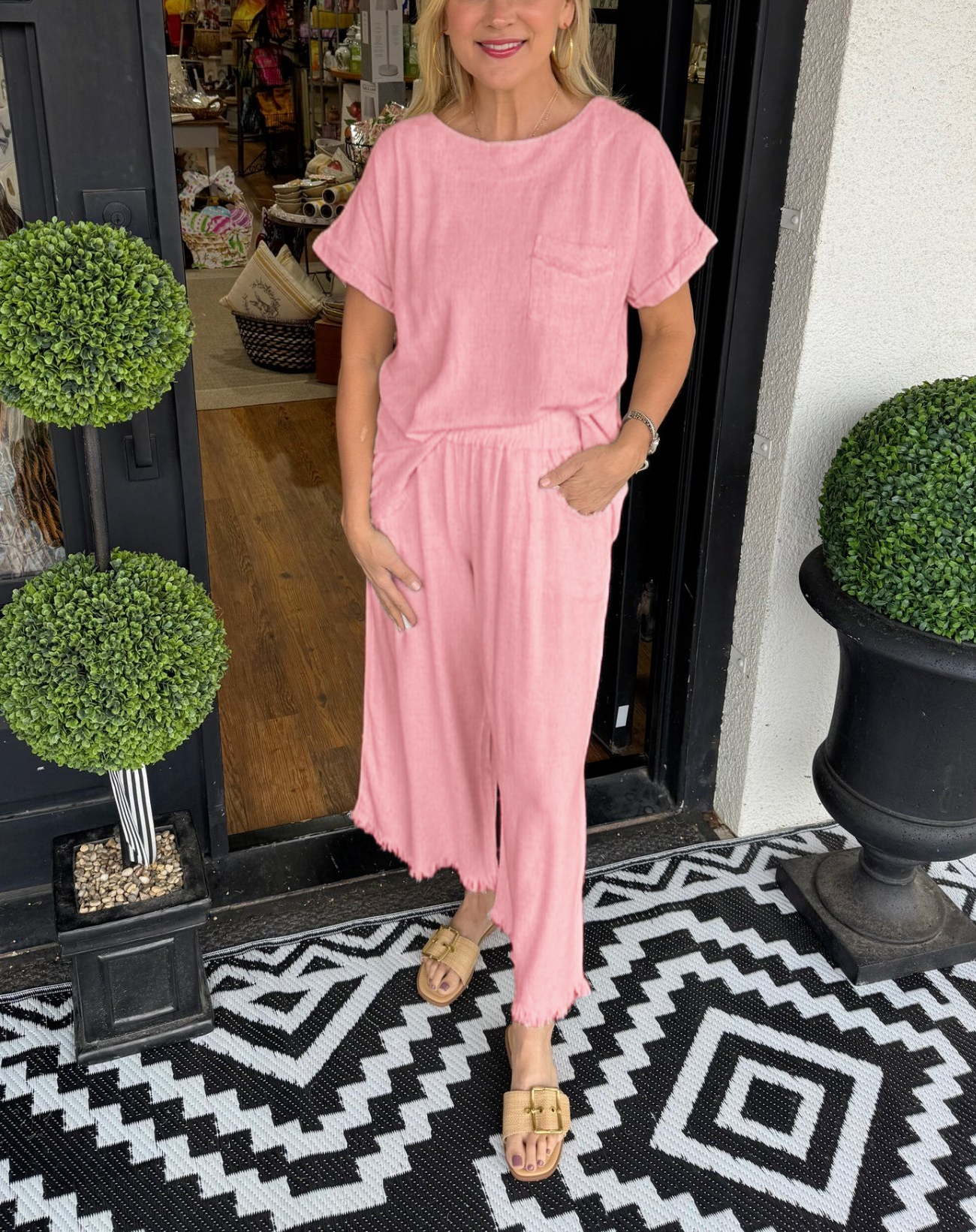 Lässiges Lounge-Set für Damen aus Baumwollleinen, unifarben (2 kaufen, kostenloser Versand)