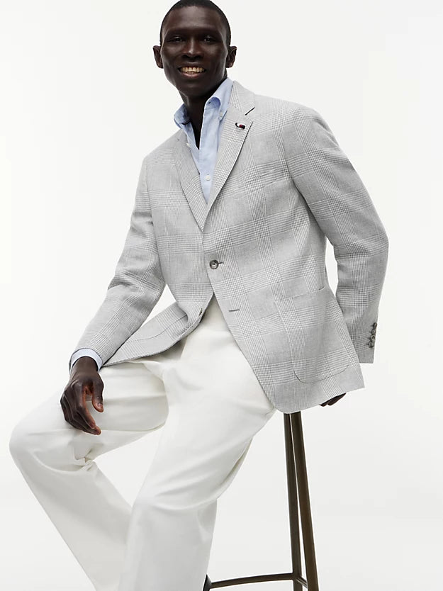 Prince Of Wales Check Regular Fit Linen Blend Blazer