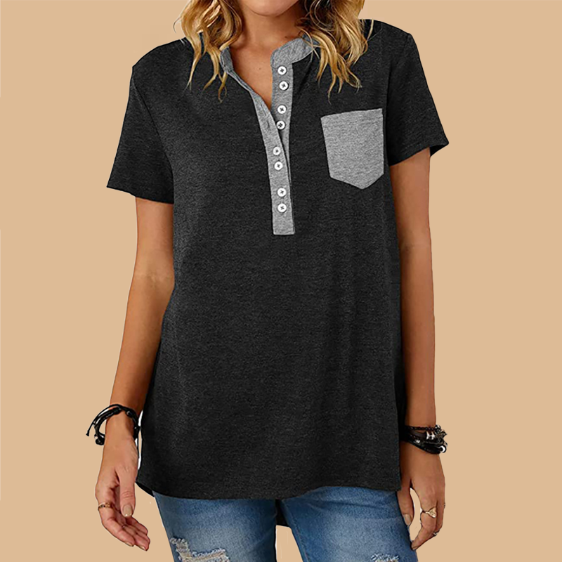 T-shirt décontracté ample à manches courtes et à boutonnage simple