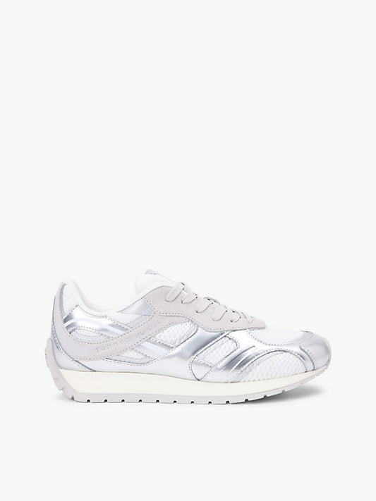 Mixed Texture Metallic Trainers WiLeather