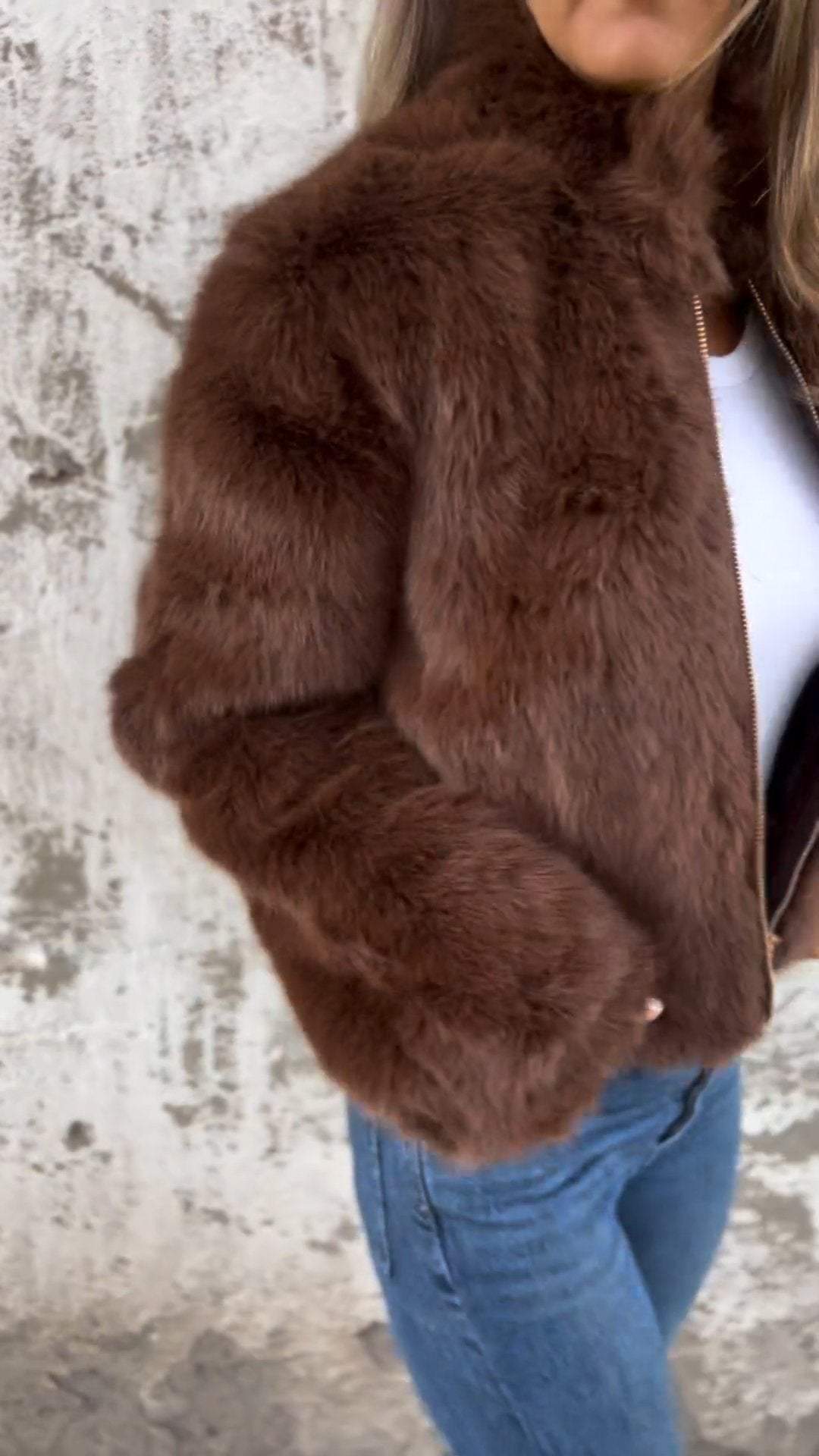 Damen High Collar Pelz-Reißverschluss Freizeitjacke