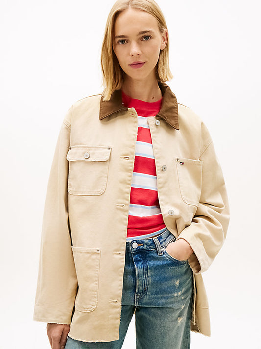 Distressed Canvas Oversized Chore Jacket