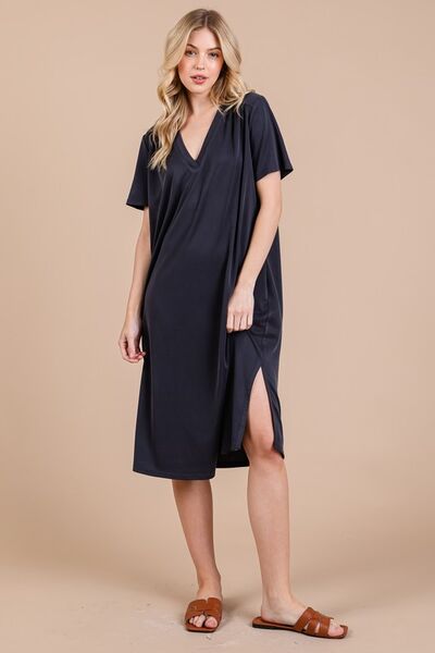 Robe midi à manches courtes et fentes latérales Ces Femme avec poches
