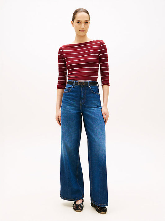 Slim Three-Quarter Sleeve Boat Neck T-Shirt