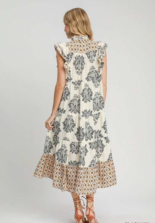 Damen Freizeit Midikleid mit Rüschenärmeln und Print (2 kaufen, kostenloser Versand)