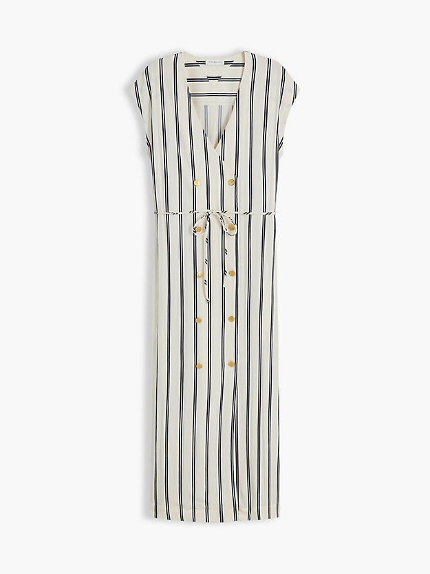 Gold-Tone Button Stripe Midi Dress