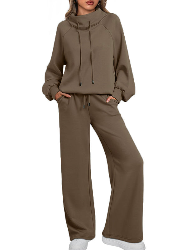 🎄Weihnachts-Ausverkauf 🔥 Damen Oversize Zweiteiler Rundhals-Sweatshirt mit Kordelzug und weitem Bein Jogginghose Freizeitanzug