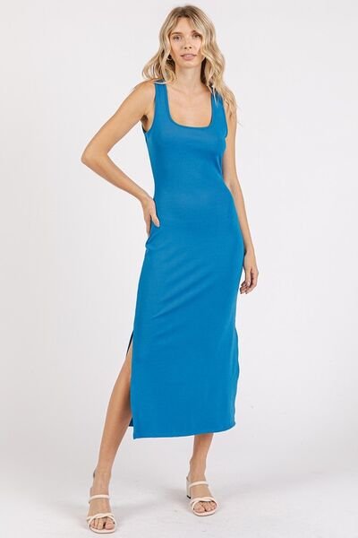 Mittoshop Midi-Tanktop-Kleid mit Seitenschlitz und breiten Trägern