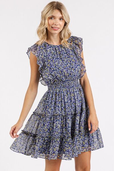 Mini-robe en mousseline de soie à volants et imprimé fleuri Mittoshop
