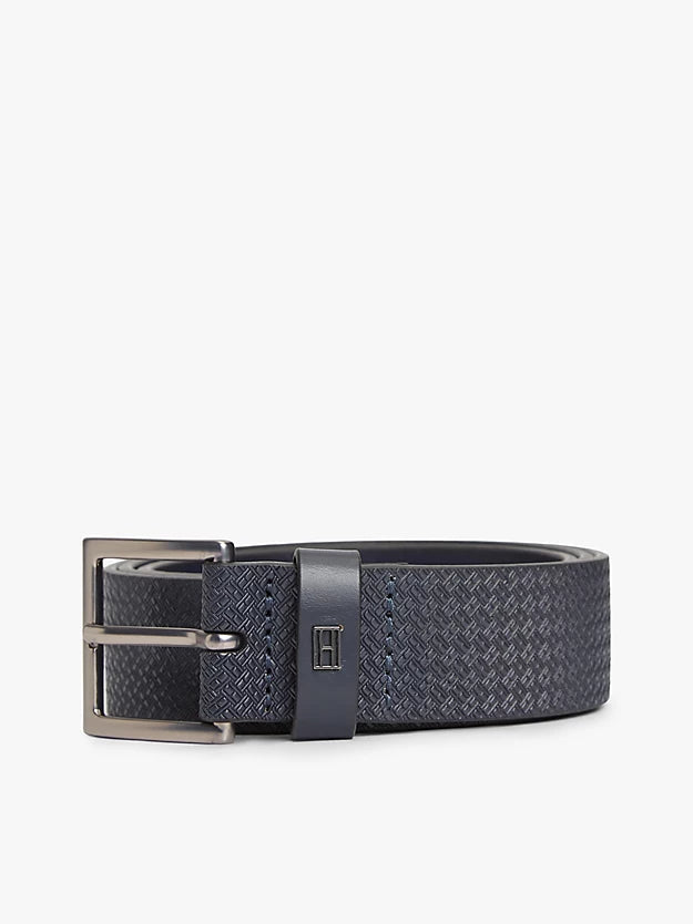 Flag Plaque Embossed Leather Belt